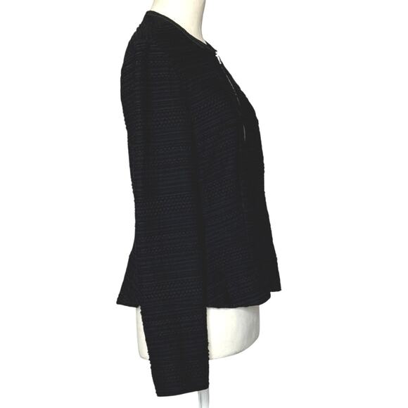 Rebecca Taylor Textured Knit Zipper Front Peplum Hem Womens Jacket 6 Black - Picture 6 of 12